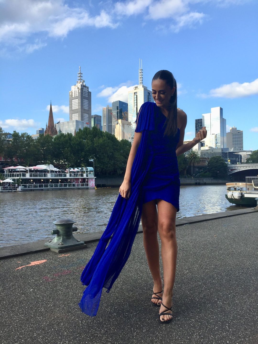 Thurley Crest One Shoulder Dress Royal Blue size 6 for rent on The Volte - main image