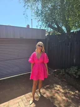 Aje Florential Mini Swing Dress in colour Azalea Au size 8 for rent on The Volte - image 1