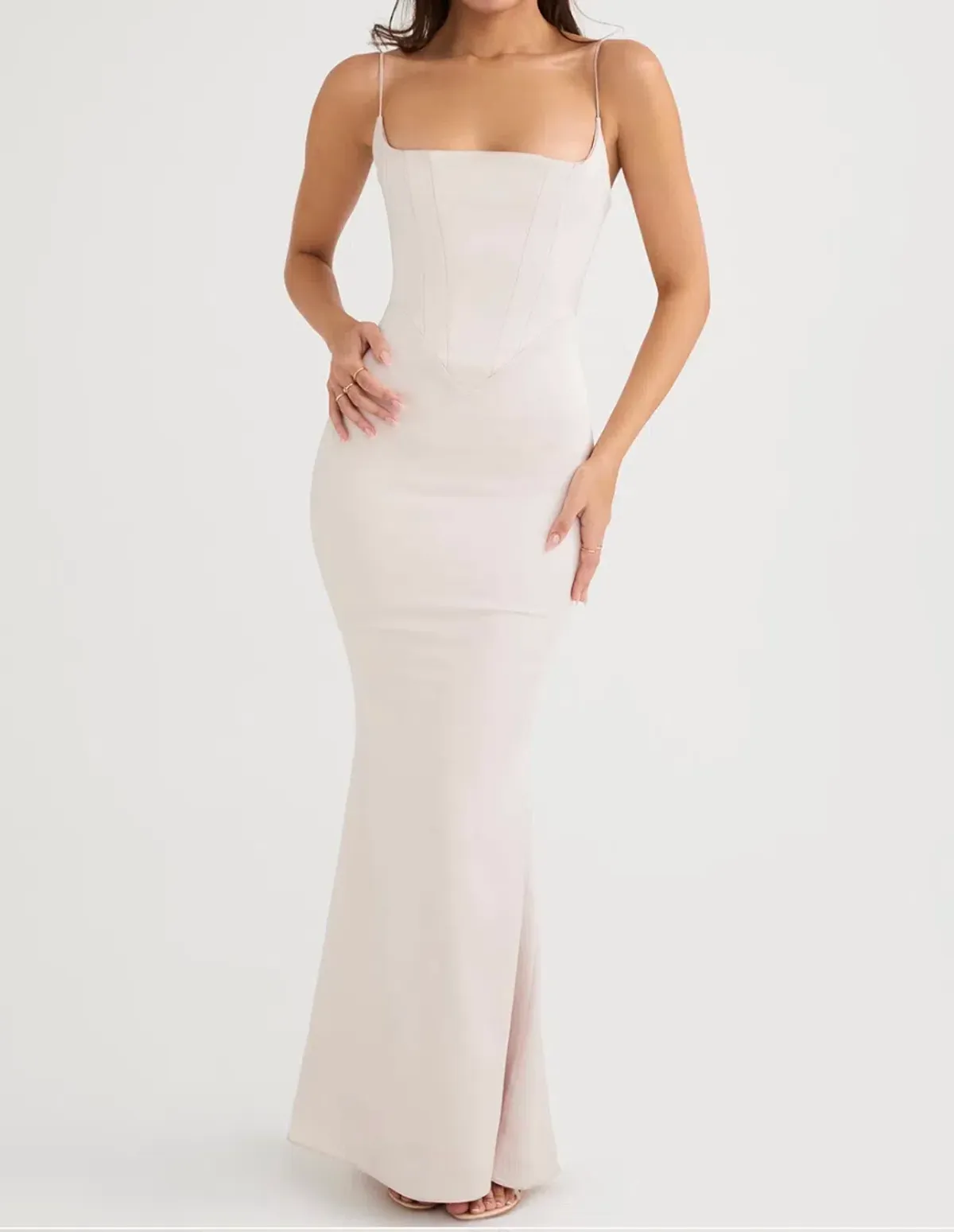 House of CB Olivette Crystal Satin Corset Maxi Dress Pink  for rent on The Volte - main image