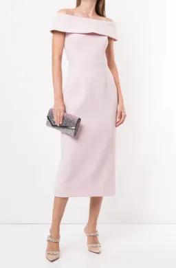 Rebecca Vallance - Amore Off Shoulder Midi Dress Light Pink - 10  for rent on The Volte - image 1