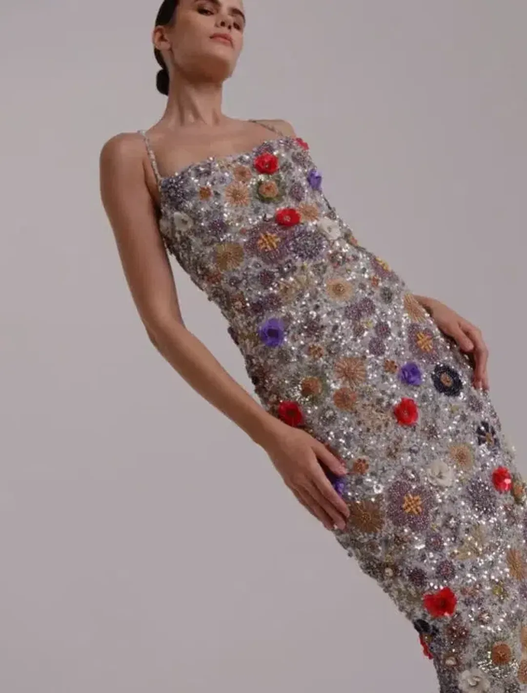 RACHEL GILBERT FRANCESCA GOWN DRESS SILVER MULTI SIZE 1 AU 8 for rent on The Volte - main image