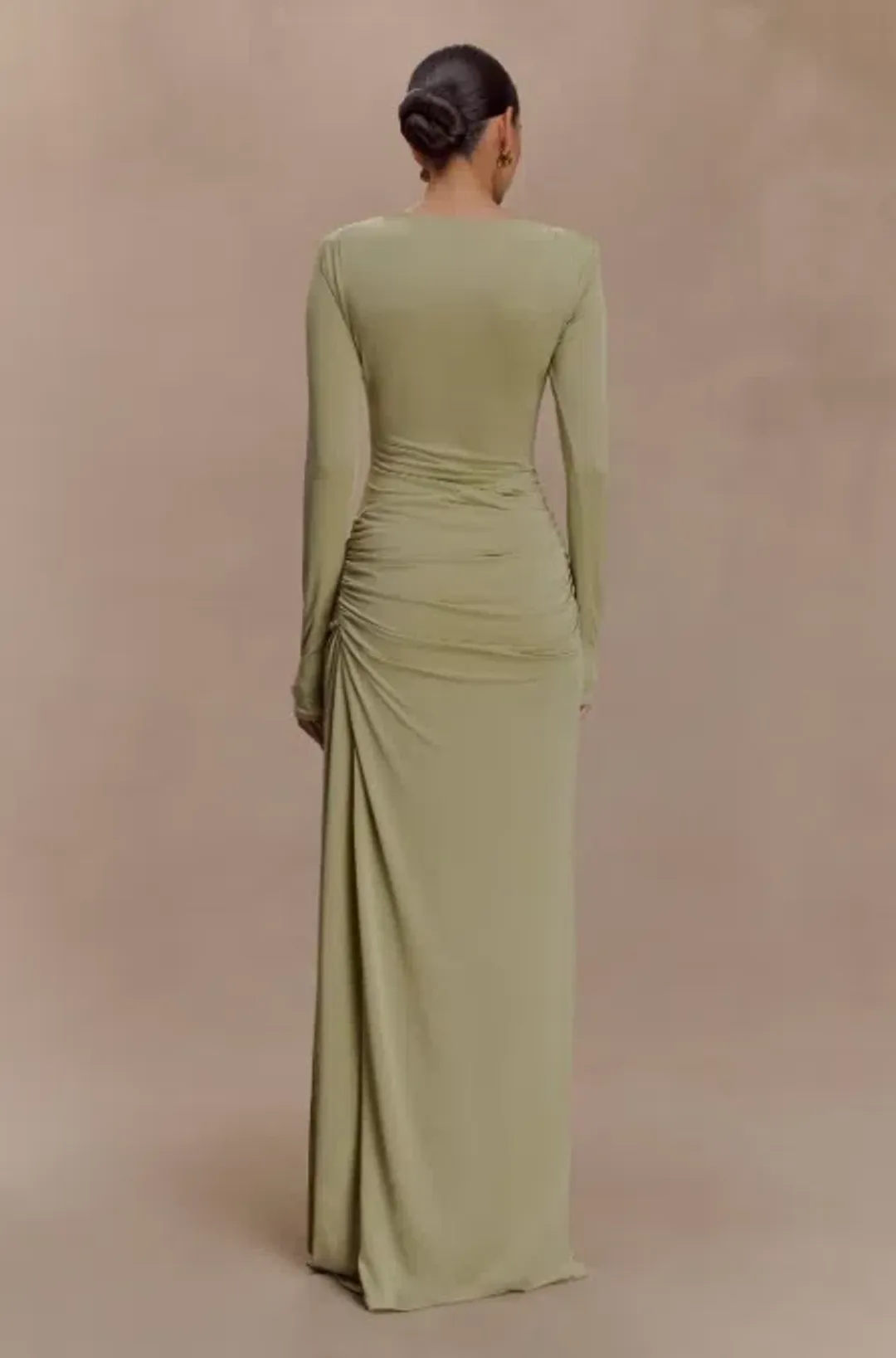 MESHKI Deanna Long Sleeve Gathered Maxi Dress - Sage for rent on The Volte - main image