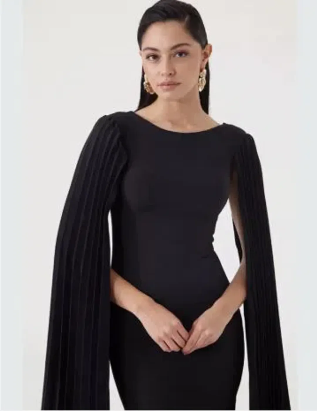 Sheike Black Pleated Sleeve Dress Size 8  for rent on The Volte - main image