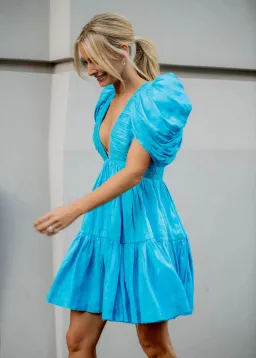 AJE Severine Tiered Mini Dress in Aqua Blue size 4 for rent on The Volte - image 2