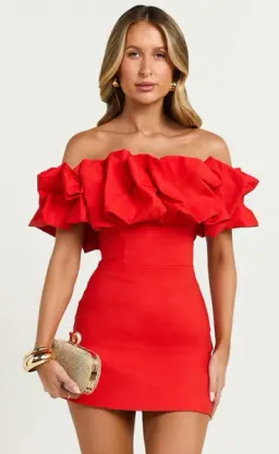 Showpo Off Shoulder Coraline Mini Dress in Red size 6 SOLD OUT for rent on The Volte - image 1