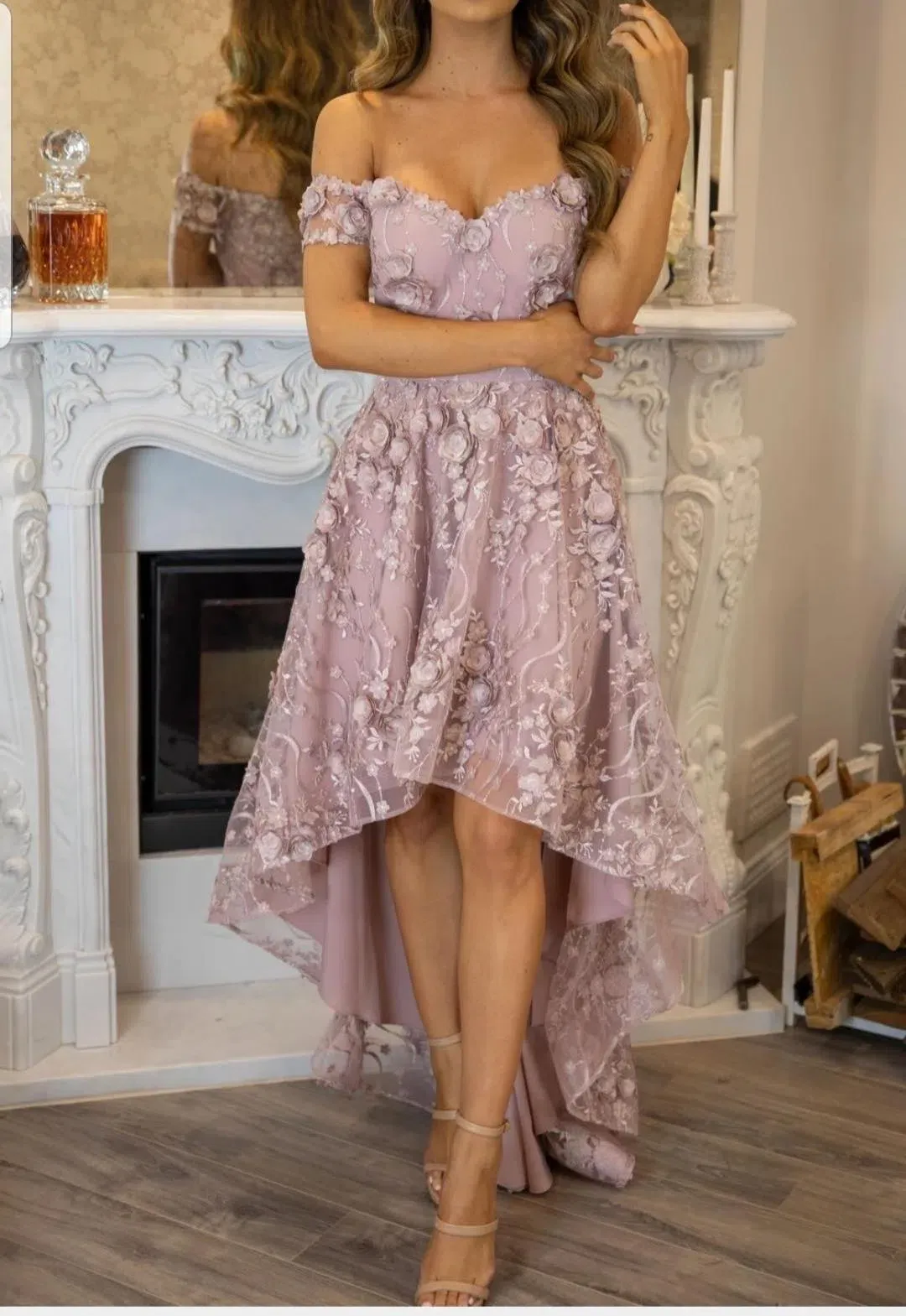 Marian Rahme Rosetta Hi-Low Gown Pink Size 8 for rent on The Volte - main image