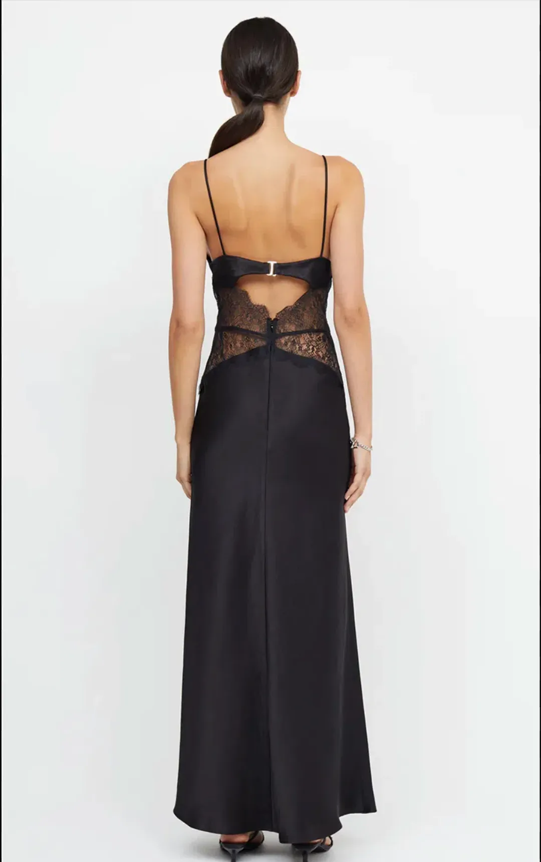 Bec & Bridge Camille Lace V Front Silk Maxi Dress Black AU 10 for rent on The Volte - main image
