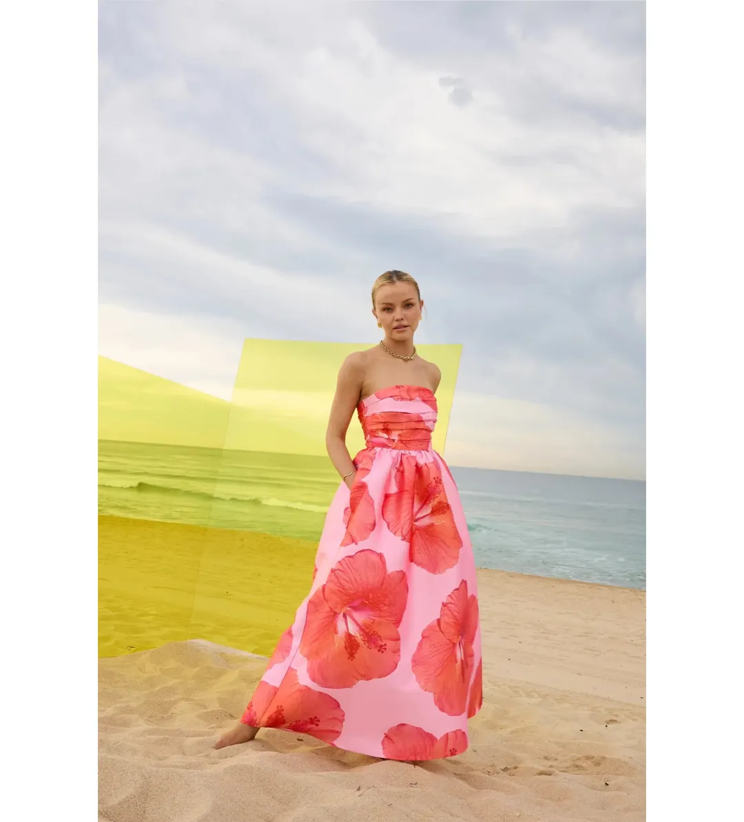 Pasduchas Kalani Strapless Midi Dress Raspberry Size AU 10 for rent on The Volte - main image