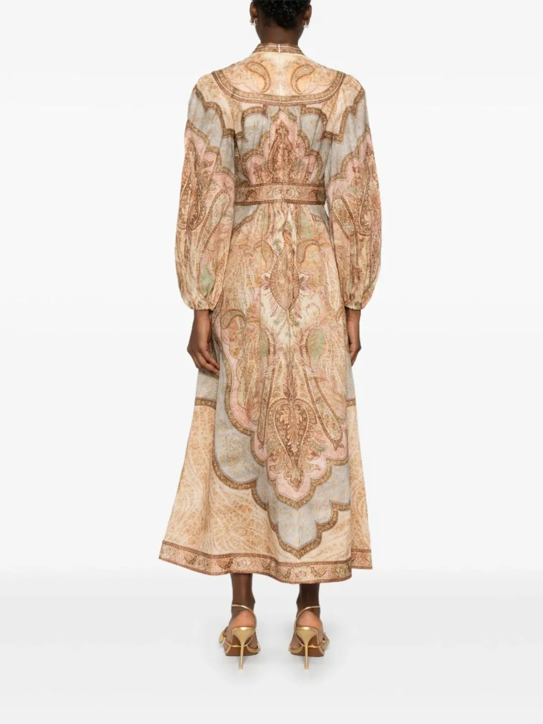 Zimmermann Wanderlust Midi Dress Size 4 / AU 16 Linen Print Billowy Long Sleeve for rent on The Volte - main image
