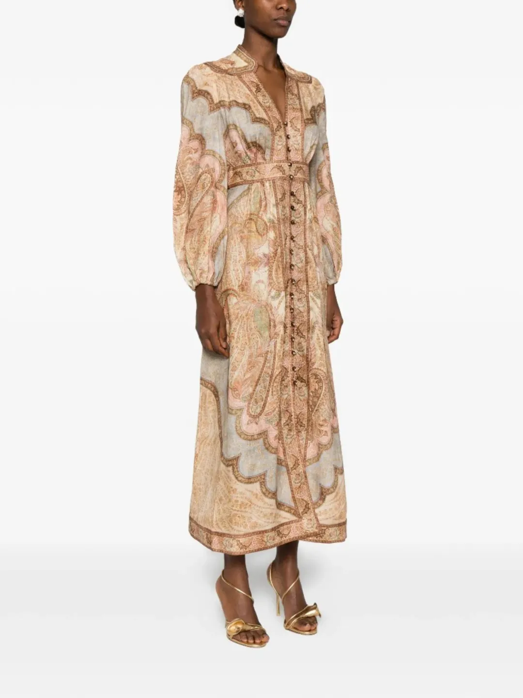 Zimmermann Wanderlust Midi Dress Size 4 / AU 16 Linen Print Billowy Long Sleeve for rent on The Volte - main image