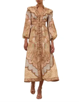 Zimmermann Wanderlust Midi Dress Size 4 / AU 16 Linen Print Plunge Billowy Long Sleeve for rent on The Volte - image 3