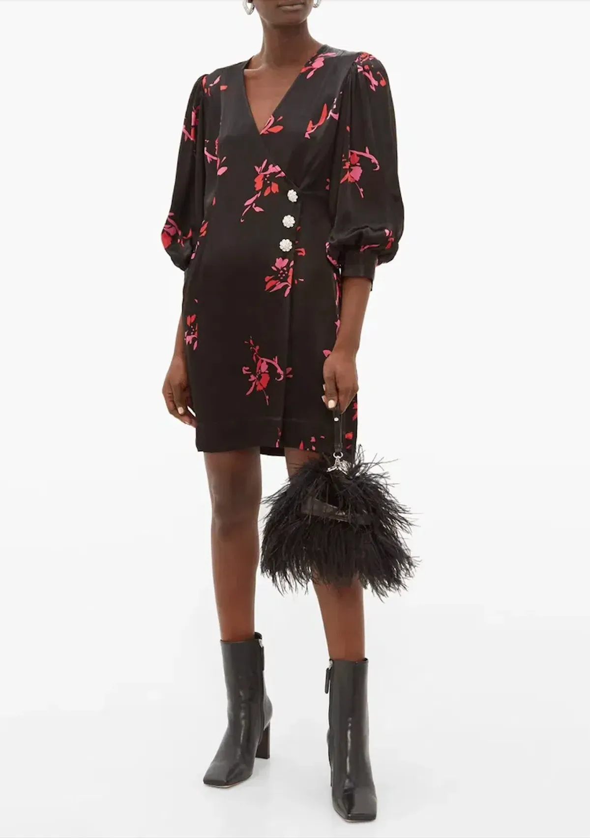 Ganni Crystal Button Floral Mini Dress Size AU 8 / S for rent on The Volte - main image