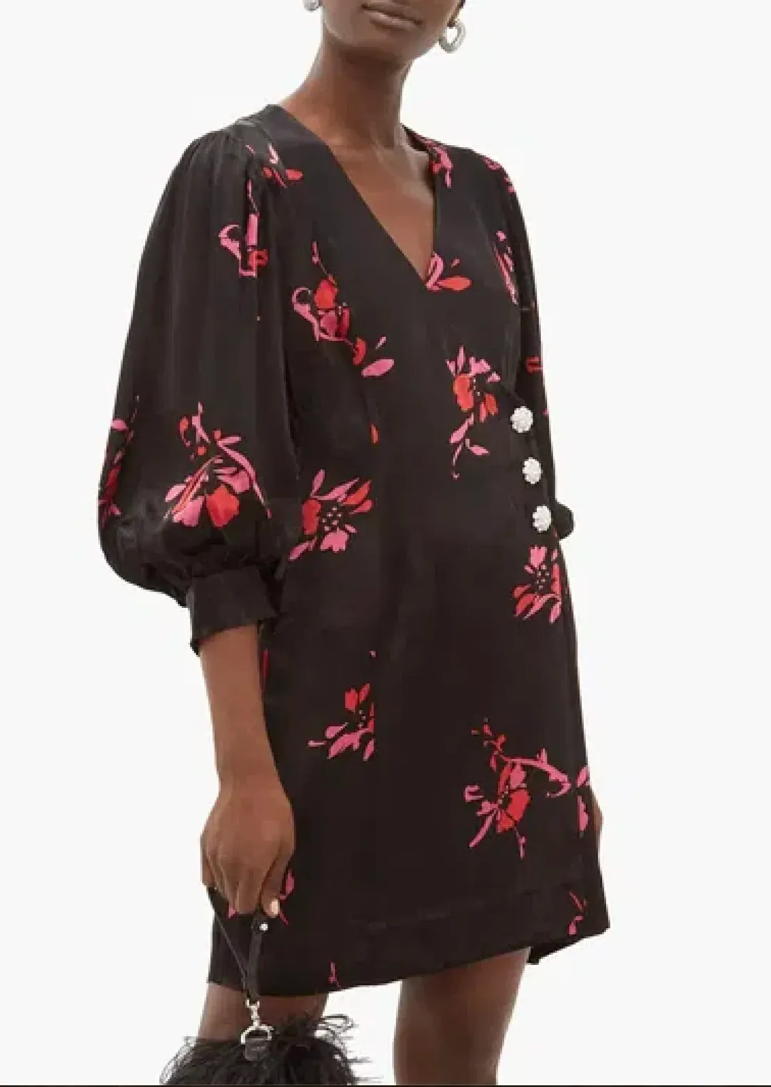 Ganni Crystal Button Floral Mini Dress Size AU 8 / S for rent on The Volte - main image