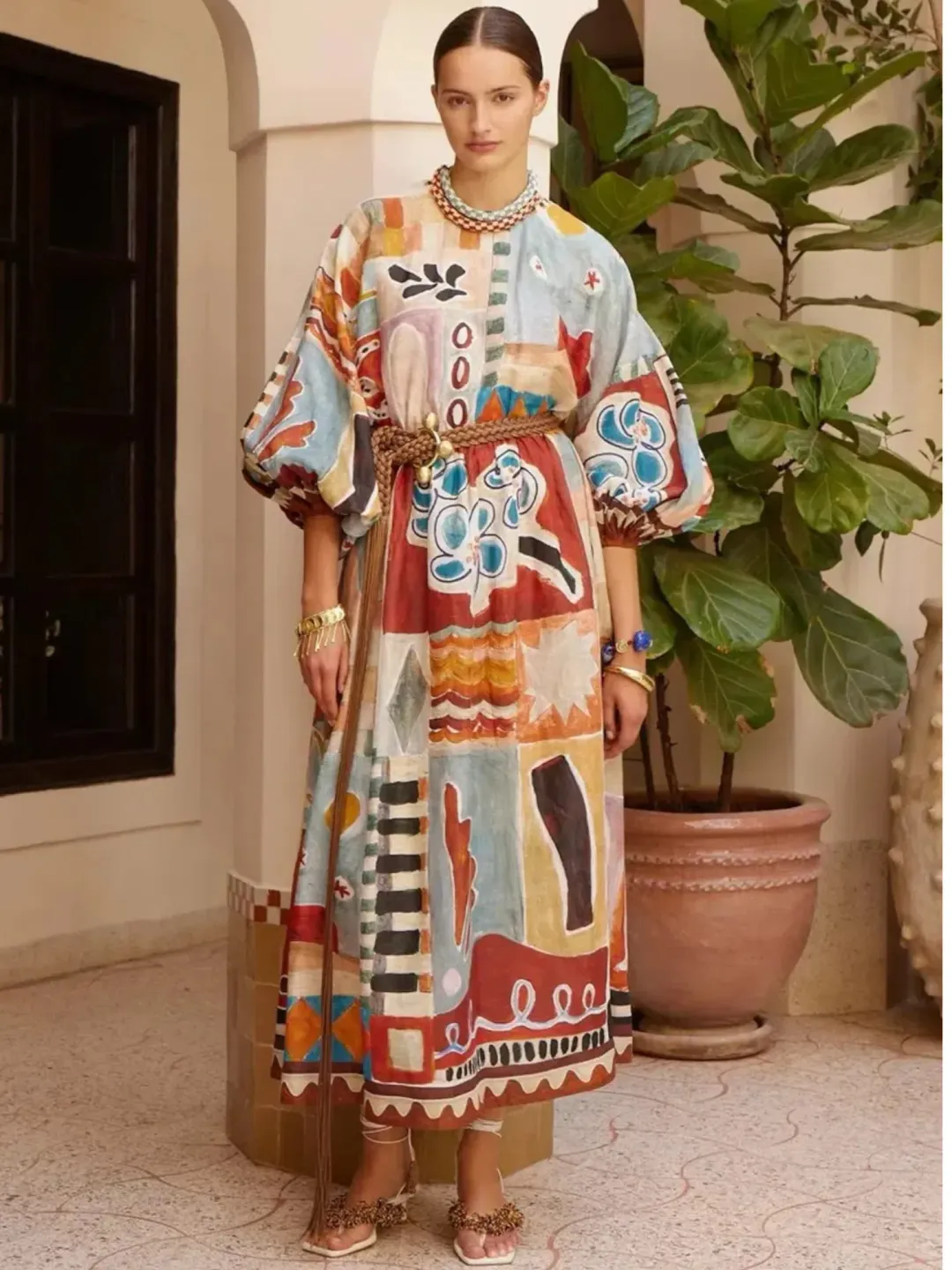 Alemais Michelle Dress Size 16 Printed Ramie Long Sleeve Midi for rent on The Volte - main image