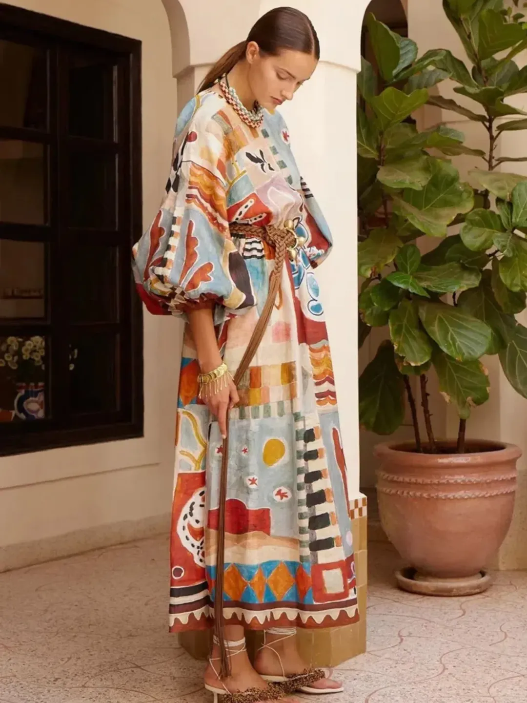 Alemais Michelle Dress Size 16 Printed Ramie Long Sleeve Midi for rent on The Volte - main image