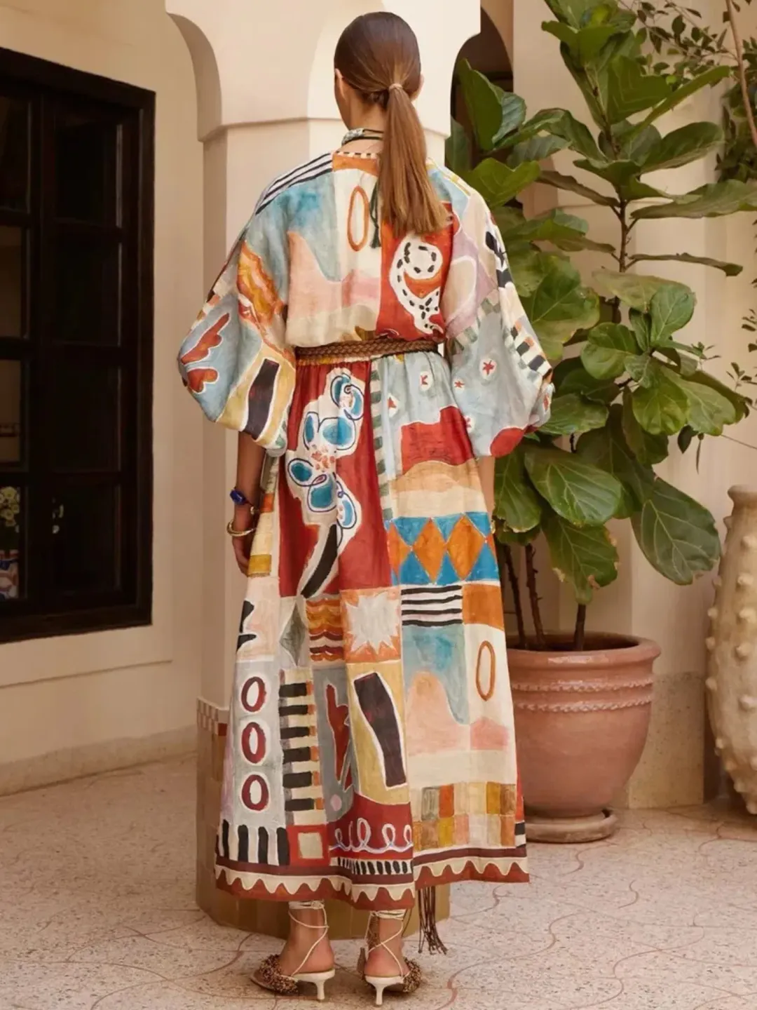 Alemais Michelle Dress Size 16 Printed Ramie Long Sleeve Midi for rent on The Volte - main image