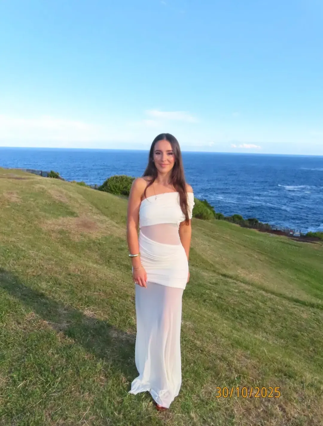 Meshki Ivory One-Shoulder Sheer Maxi Dress Size Small for rent on The Volte - main image