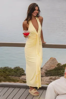 Hello Molly Mixing It Up Halter Maxi Dress Yellow Size: S for rent on The Volte - image 1