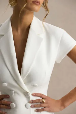 Club L London Etta White Plunge Neck Short Sleeved Blazer Mini Dress  for rent on The Volte - image 2