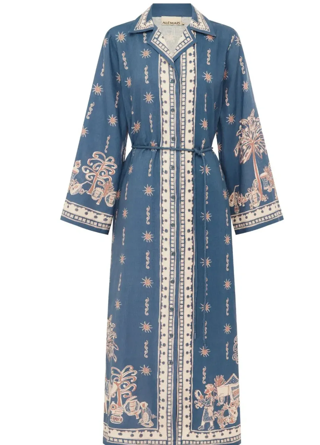 Alemais Acacia Shirtdress Midi Blue Moroccan Print Size 16 for rent on The Volte - main image
