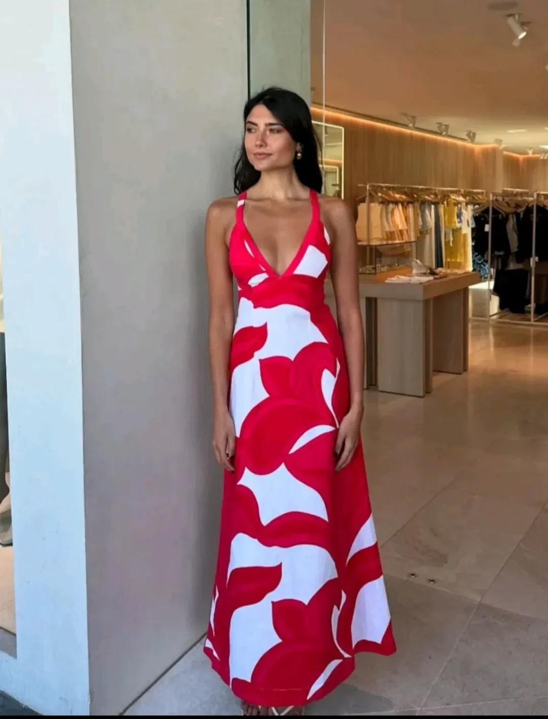 Kookai Zani Maxi Dress in Red White Floral Size 8 for rent on The Volte - main image