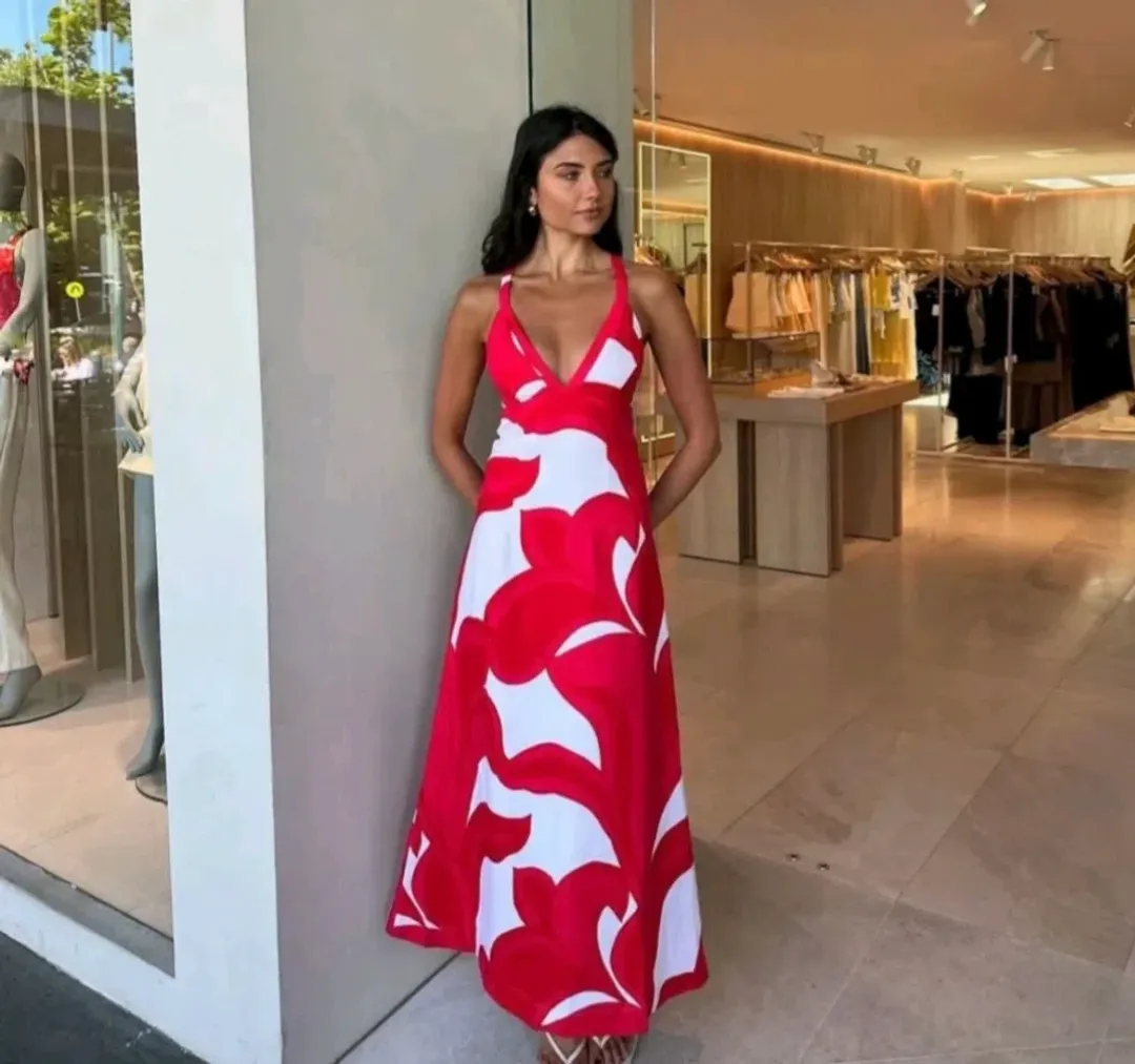 Kookai Zani Maxi Dress in Red White Floral Size 8 for rent on The Volte - main image