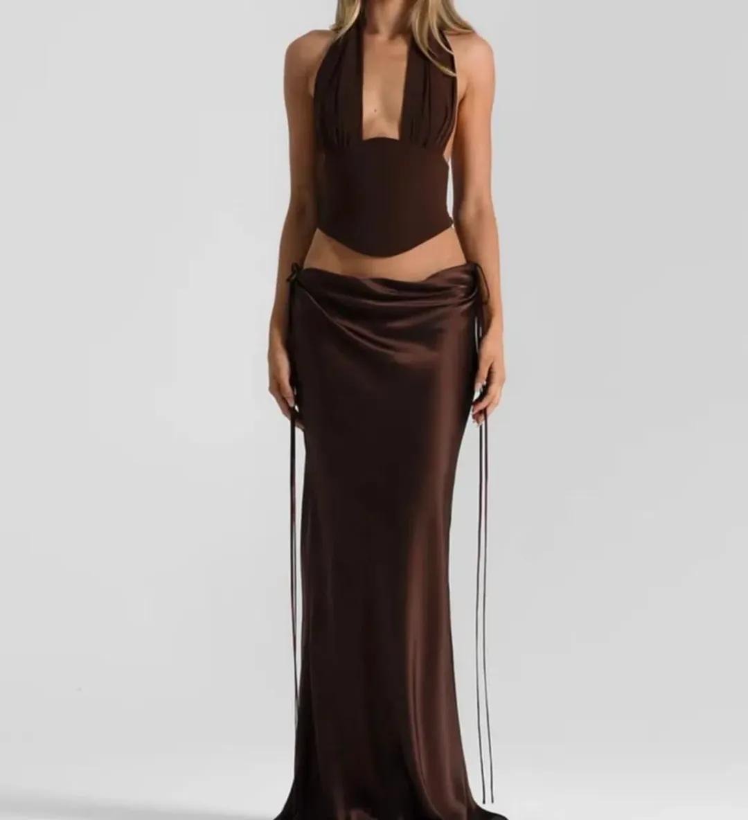 Natalie Rolt Bronte top and evelyn skirt brown  for rent on The Volte - main image