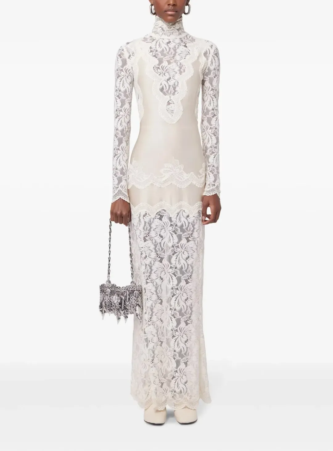 Rabanne White Lace Jersey Maxi Dress size 36 for rent on The Volte - main image