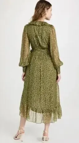Zimmermann Lurex Wrap Midi Dress in Khaki, Size 3 or 12/14 for rent on The Volte - image 4