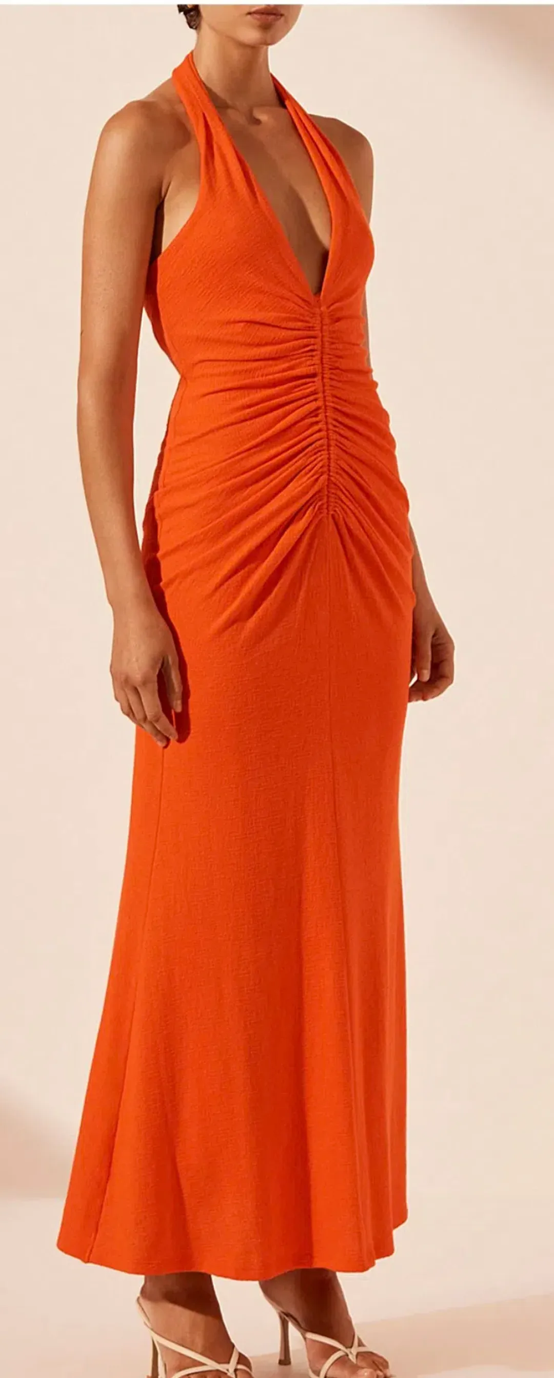 Shona Joy Beau Halter Ruched Midi Dress for rent on The Volte - main image