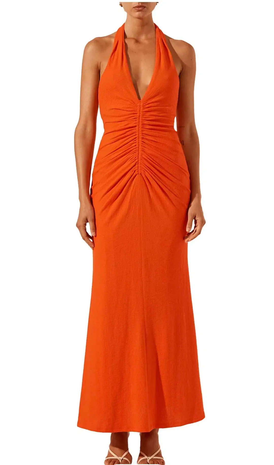 Shona Joy Beau Halter Ruched Midi Dress for rent on The Volte - main image
