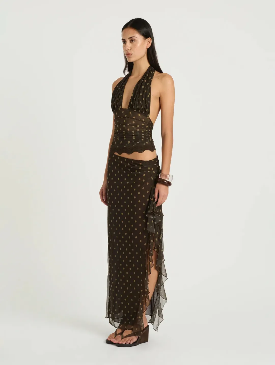 Benni Penelope Maxi Dress Brown Polka Size 8 for rent on The Volte - main image