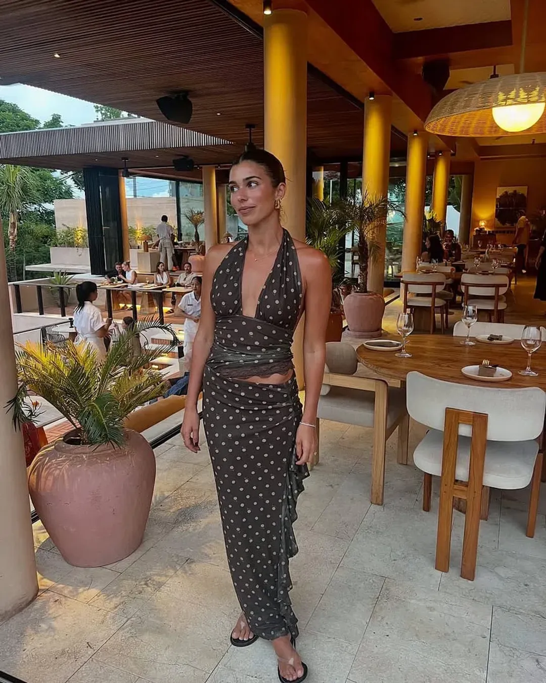 Benni Penelope Maxi Dress Brown Polka Size 12 for rent on The Volte - main image