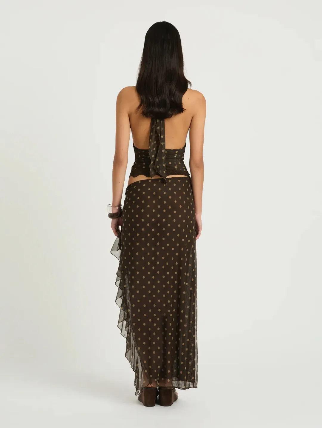 Benni Penelope Maxi Dress Brown Polka Size 12 for rent on The Volte - main image