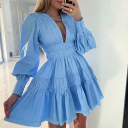 Aje Fallingwater Gathered Mini Dress size 8 Blue for rent on The Volte - image 1