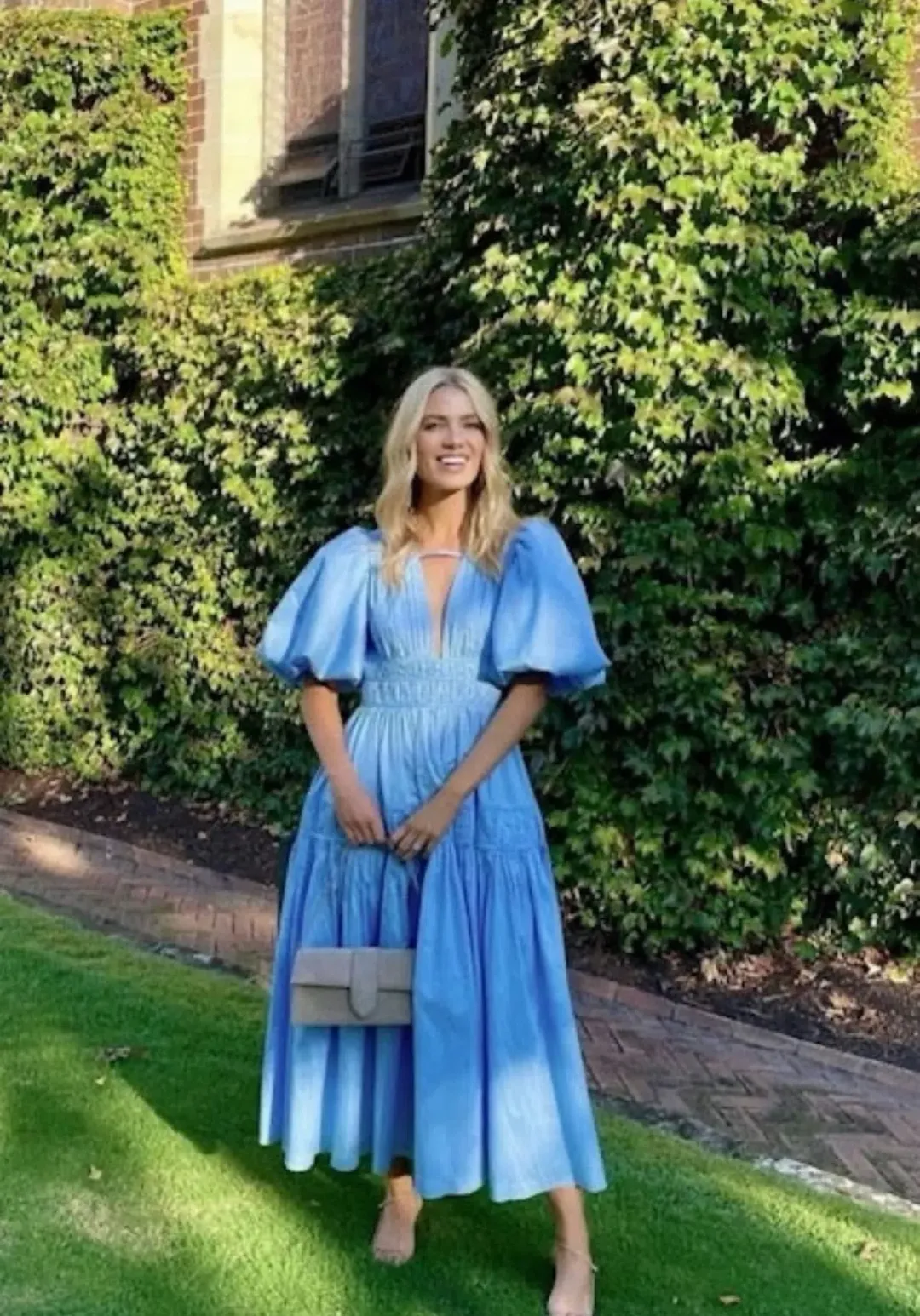 Aje Fallingwater Gathered Midi Dress size 8 Blue for rent on The Volte - main image