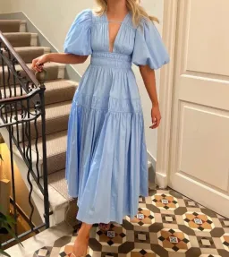 Aje Fallingwater Gathered Midi Dress size 8 Blue for rent on The Volte - image 1