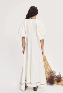 Alemais Magnolia Midi Dress White Linen Size 14 for rent on The Volte - image 3