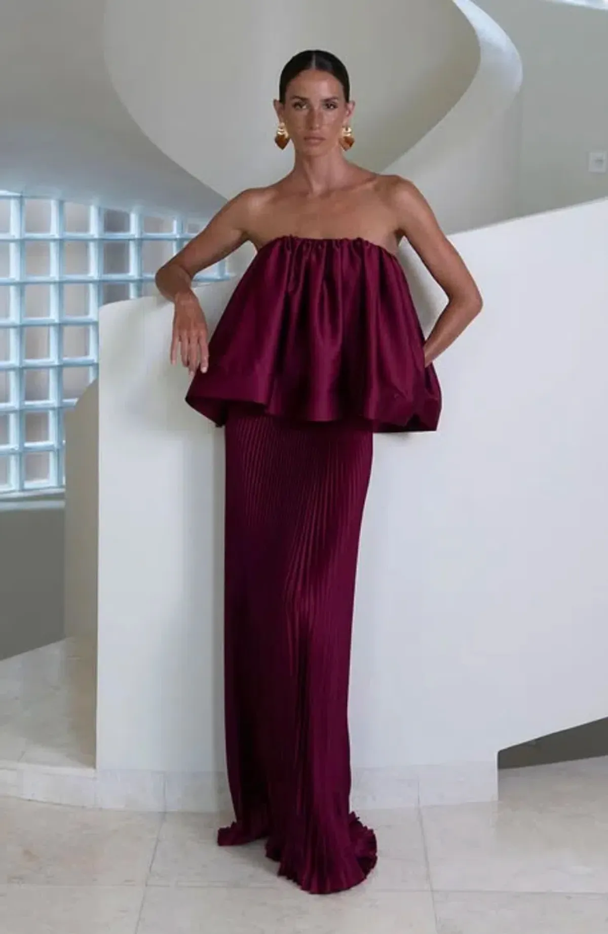 L’IDEE BREEANA TOP & GALA SKIRT- WINE Size 8  for rent on The Volte - main image