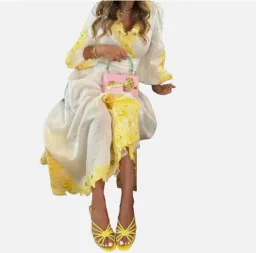 Zimmermann Golden Embroidered Midi Dress | White/Yellow, Wrap Style Size 3 /14 Anglaise, Dolman for rent on The Volte - image 6