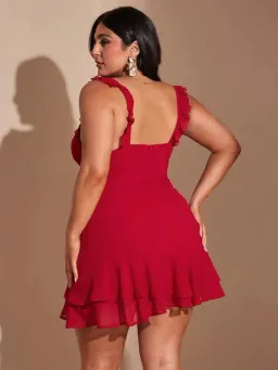 V-Neck Flounce Hem Red Mini Dress Size 20 for rent on The Volte - image 2