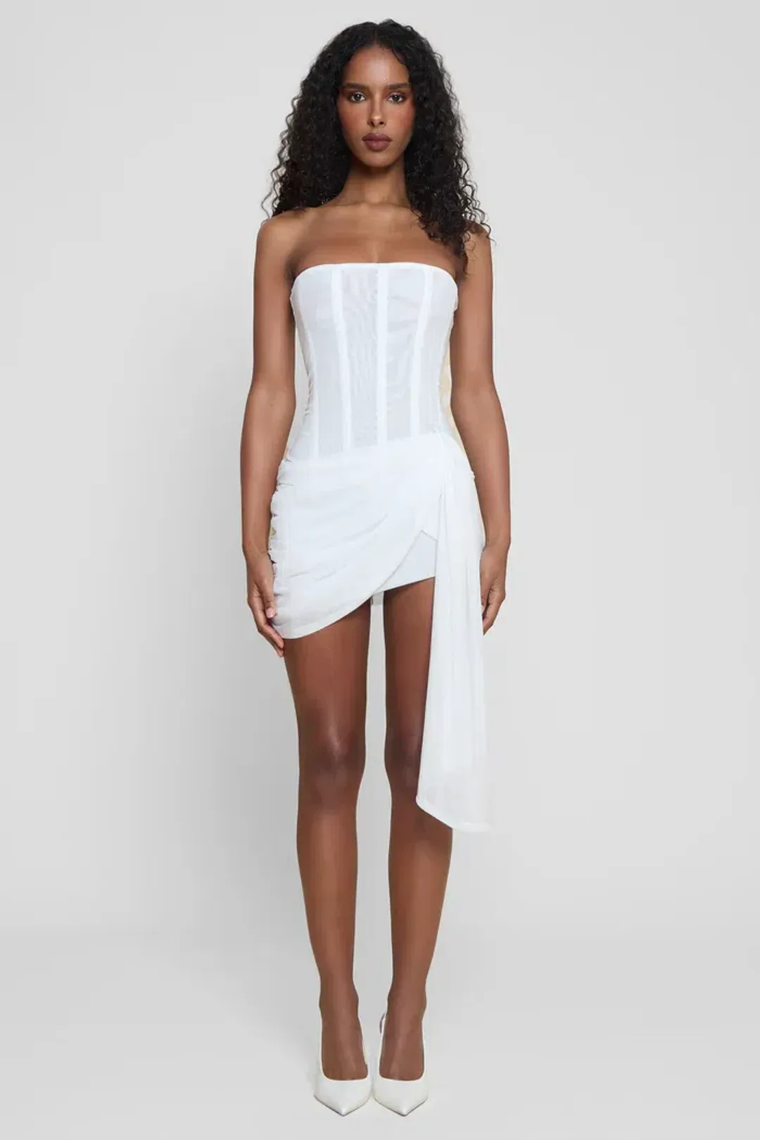 LEAU Mira Mesh Corset Dress - White size small for rent on The Volte - main image