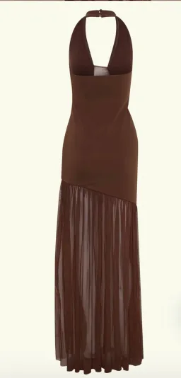 Meshki Aubree Crepe Mesh Maxi Dress - Chocolate  for rent on The Volte - image 6