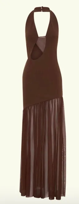 Meshki Aubree Crepe Mesh Maxi Dress - Chocolate  for rent on The Volte - image 7
