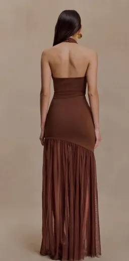 Meshki Aubree Crepe Mesh Maxi Dress - Chocolate  for rent on The Volte - image 2