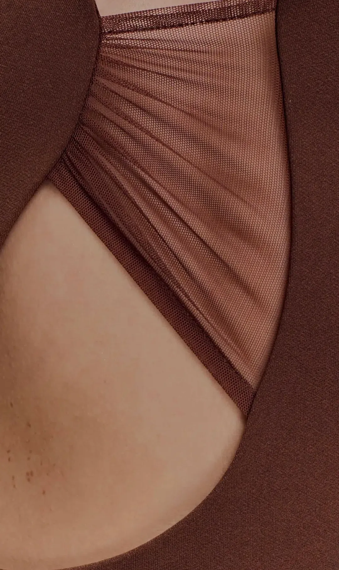 Meshki Aubree Crepe Mesh Maxi Dress - Chocolate  for rent on The Volte - main image