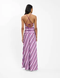 With Harper Lu Halter Maxi Dress in Violet Stripe Size 8 for rent on The Volte - image 3