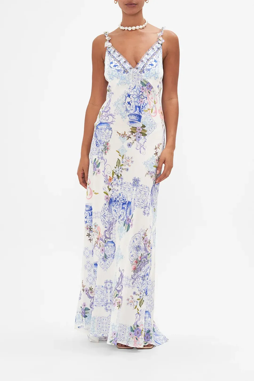 V Neck Full Length Bias Slip Dress Size L for rent on The Volte - main image