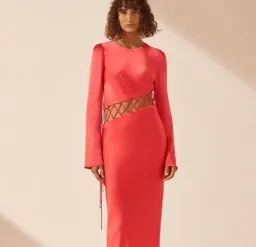 Shona Joy Lydie Asymmetric Red Maxi Dress with tie detail Size 10  for rent on The Volte - image 1