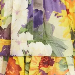 Leo Lin Christina High Neck Mini Dress - Sunflower Print in Green. Size 10 for rent on The Volte - image 5